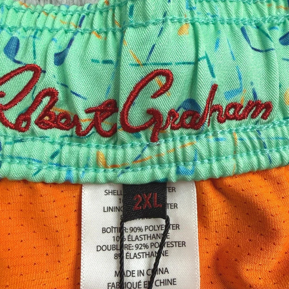NWT Robert Graham Mens Golf Clubs Swim Trunks Green 2XL SMRG102